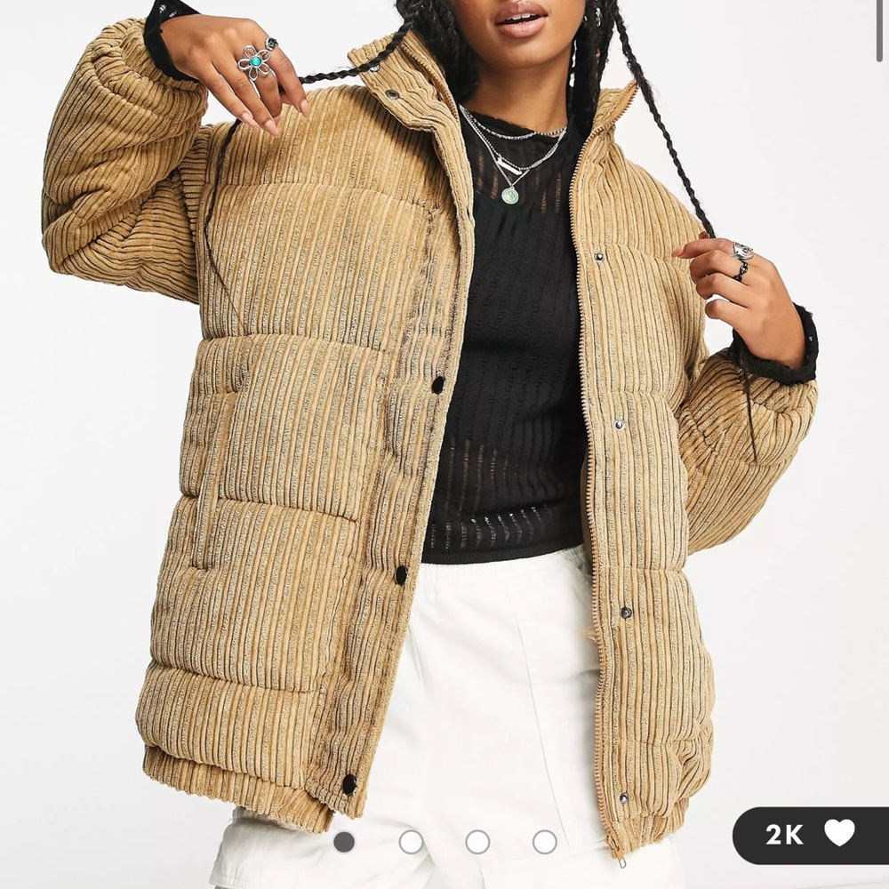 NWOT Ribbed Corduroy Quilted Tan Puffer Jacket